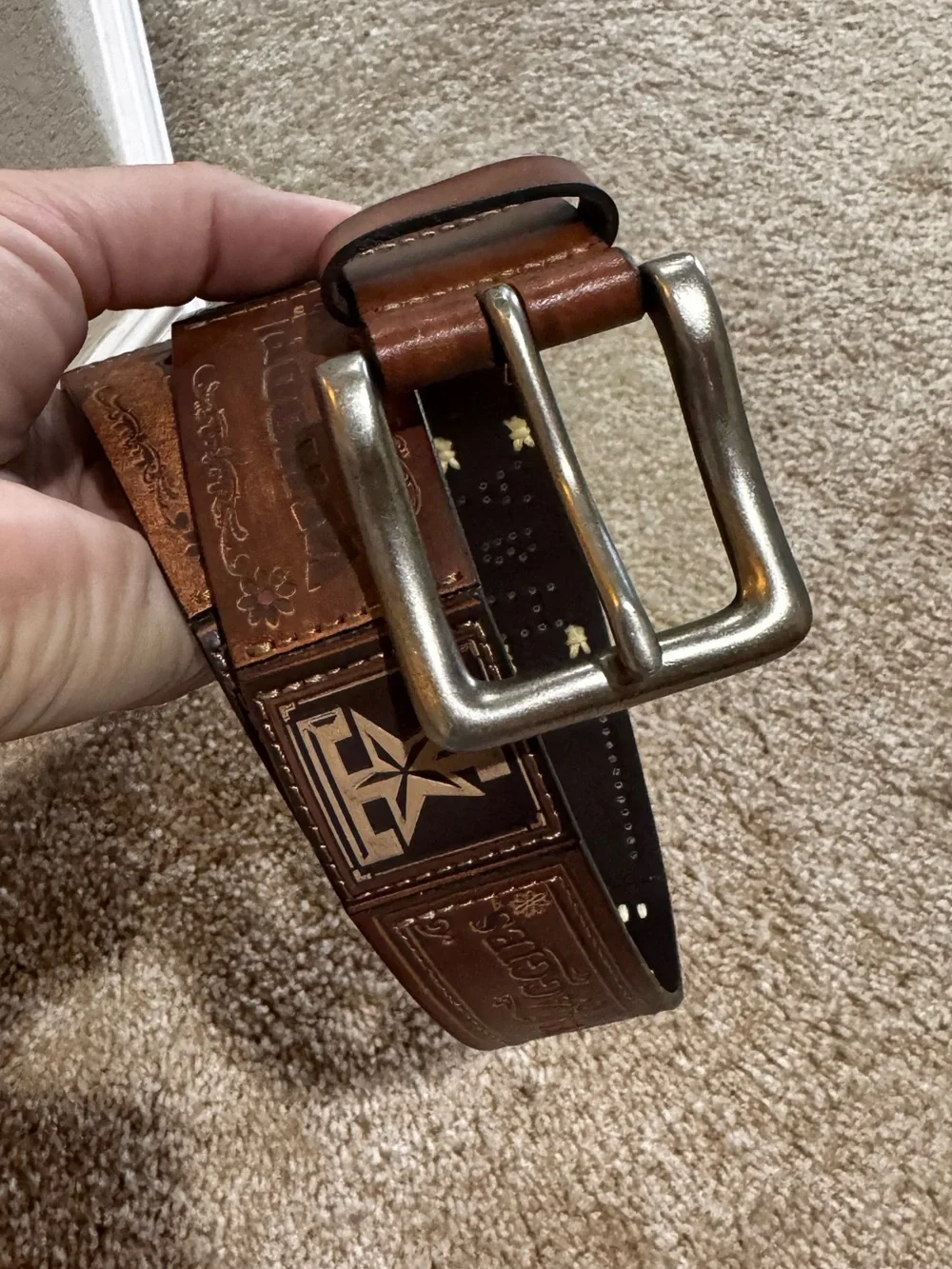 Fossil Brown Leather 'Aggies' Embossed Belt